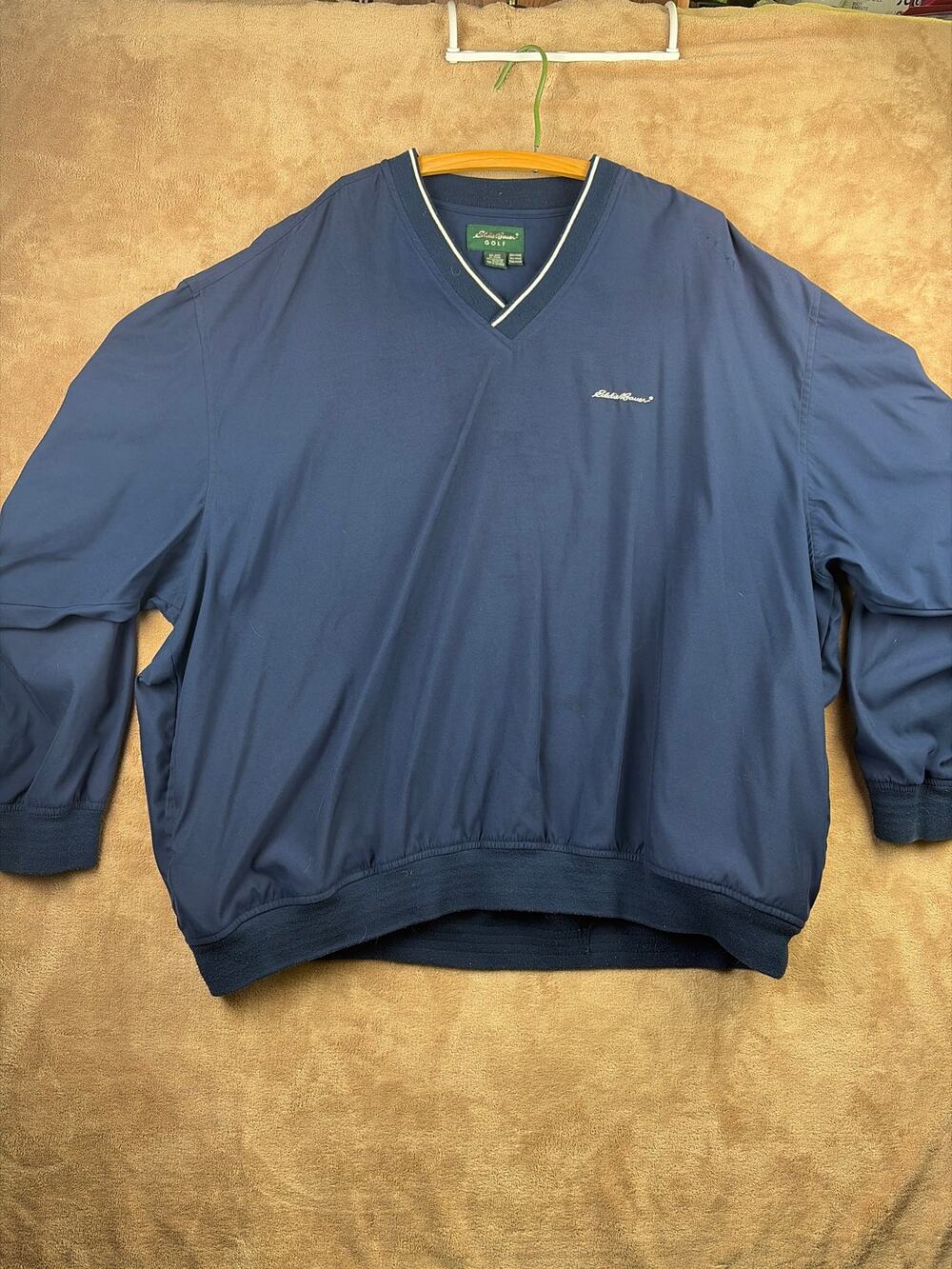 VTG Eddie Bauer Golf Windbreaker Pullover Jacket Navy Blue V-Neck Mens 3XL XXXL